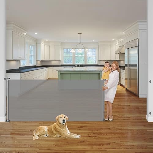 42" Tall x 76" Wide Retractable Baby Gates Extra Wide Dog Gate Tall Gates for Dogs Indoor/Outdoor Cat Gate for Doorway Dog Gates for The House, Extra Wide Pet Gate Mesh Baby Gate for Stairs, Gray