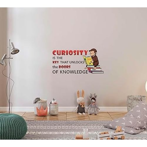 Curiosity Is The Key That Unlocks The Doors Of Knowledge - 20" x 30" Home Kids Bedroom Playroom Curious George Inspirational Quotes Decoration Vinyl Adhesive Wall Decal Sticker
