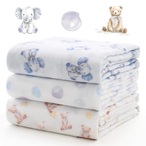 Momcozy Muslin Swaddle Blankets, 3-Pack, Large 47"x47" Cuddle Buddies