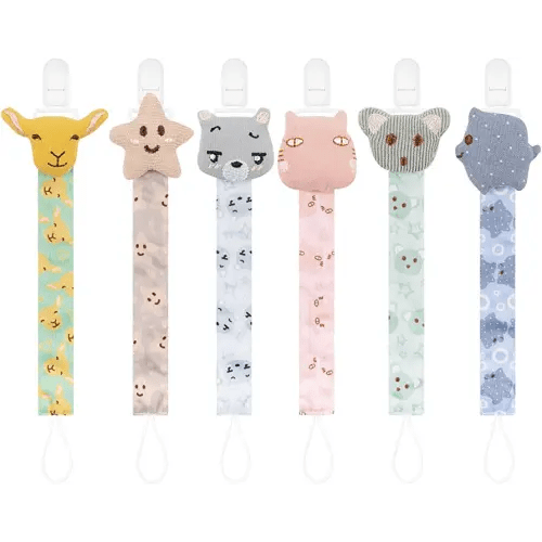 Babygoal Doll Pacifier Clips with Pacifier Case, 6 Pack Binky Paci Holder Clips and Leash for Boys and Girls Fits for Most Pacifier, Binkie Styles & Baby Teethers & Toys and Gift 6PS33-GZ