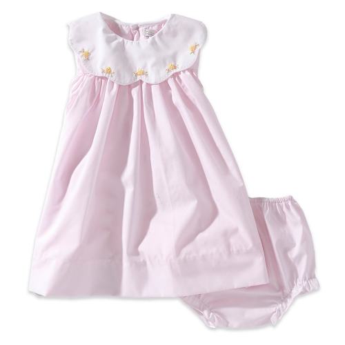 Petit Ami Baby Girls Sleeveless Floral Embroidered Collared Dress