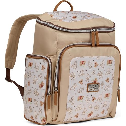Disney Diaper Bag Backpack with Changing Pad Winnie the Pooh – 16” Nylon Baby Bag for Parents, Insulated Bottle Holders, Multiple Storage Pockets