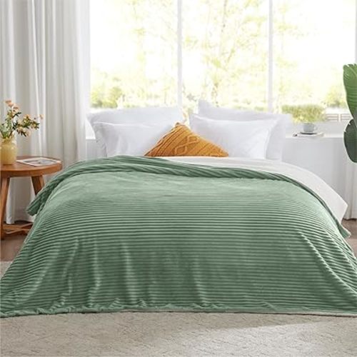 Sherpa Blankets Queen Size - Fleece Queen Blanket for Bed, Soft and Warm Throw Blanket for Winter, 90" x 90", Sage Green