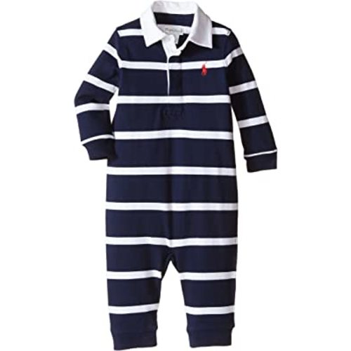 Ralph Lauren Baby Boys Rugby Stripe Coveralls Navy Stripe (12 Months)