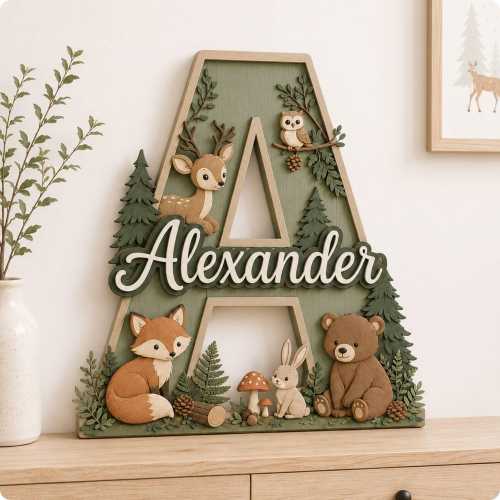 Personalized Nursery Name Sign, Woodland Animal Wooden Letter Decor, Custom Baby Name Wall Art, Forest Nursery Gift for Boy or Girl