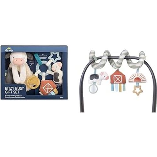 Itzy Ritzy Farm Toy Gift Set - Includes Cow Lovey & Farm-Themed Car Seat and Stroller Toy & Spiral Car Seat & Stroller Activity Toy - Stroller & Car Seat Toys for Ages 0 Months and Up