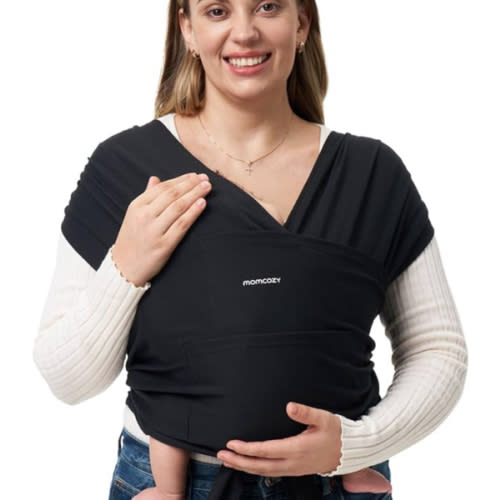 Momcozy Baby Wrap Carrier, Easy to Wear Infant Carrier Slings, Lightweight Hands Free Baby Sling, Adjustable Baby Carriers for Newborn to Toddler 8-35 lbs, Black