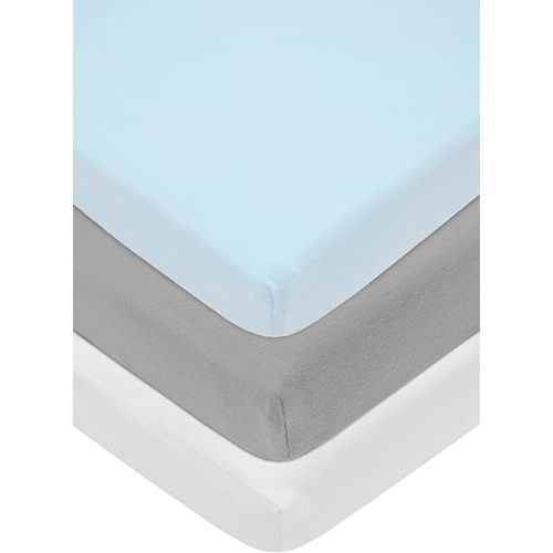 American Baby Company 15" x 33" Fitted Bassinet Sheet, 100% Natural Cotton Jersey Knit, Blue/Gray/White, Soft Breathable, for Boys and Girls, Pack of 3