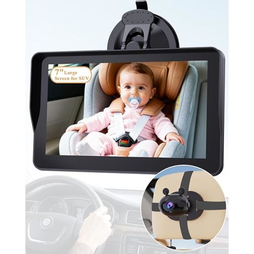 Wkzay 7-Inch Car Camera for Baby: AHD 1080P Display with Real-Time Monitoring - Clear Night Vision Easy Setup Carseat Camera for 0-3 Years Infants