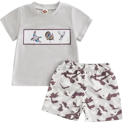 Kaipiclos Baby Boys Clothes Toddler Summer Outfits Short Sleeve Duck Print Pocket T-Shirt Tops and Shorts Farm Baby Clothes