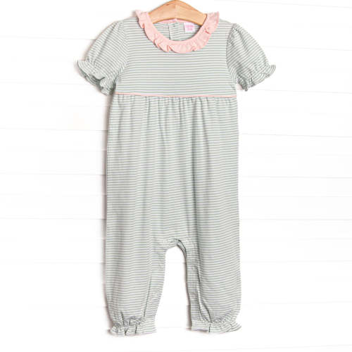 Sophie Pima Long Romper, Light Pink and Sage Stripe – Stitchy Fish