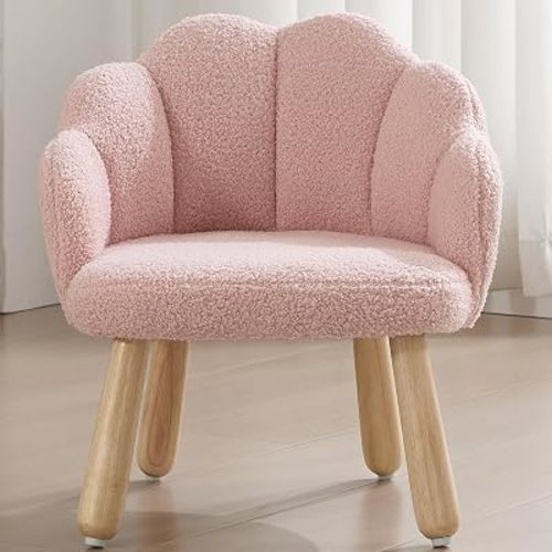 Small Kids Chair, Toddler Chairs Comfy, Kid Couch with Flower Back, Toddler Chair for Kids Room, Wood Table Chairs Upholstered Kid Reading Arm Chair, Desk Chair for Girl/Boy/Bedroom, Pink