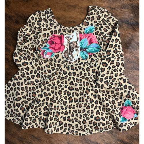 Bronc & Roses on Leopard Twirl Dress, Size 12-18 mons.