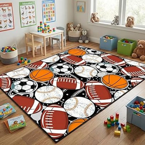 Sports Balls Boys Rug - Balls Rug for Boys Kids Room Sports Carpet Rugs for Kids Bedroom, 4.5x6 Feet