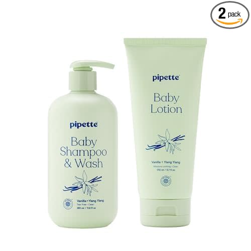 Pipette Vanilla + Ylang Ylang Wash and Lotion Duo, Pack of 2, Clean, Includes Baby Body Wash and Lotion for Newborns and Kids, Tear-Free Bath Time, Baby Bath and Newborn Essentials, Non-toxic