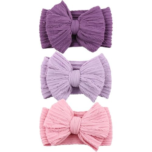 DRESHOW BQUBO Handmade Baby Headbands Soft & Stretchy Hair Bands with Bows Nylon Bows Hairbands for Girls Newborn Infant Toddlers Hair Accessories 3 pack
