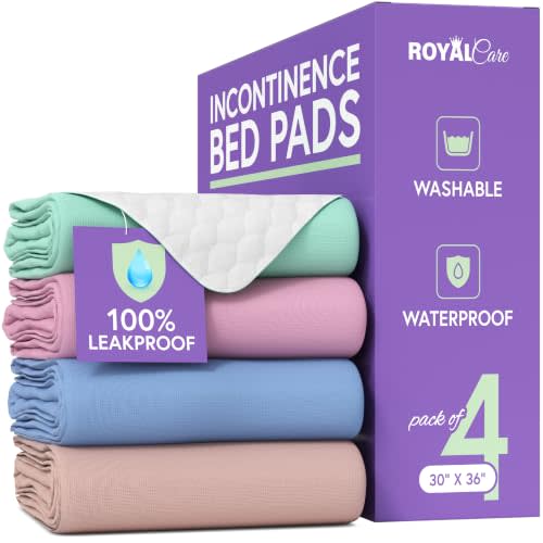 Incontinence Bed Pads - Reusable Waterproof Underpad Chair, Sofa and Mattress Protectors - Highly Absorbent, Machine Washable - for Children, Pets and Seniors (30x36 (Pack of 4), Multi-Color)