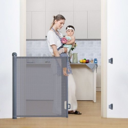 GOTGELIF Retractable Baby Gate 71" Wide x 33" Tall Mesh Gate Gray