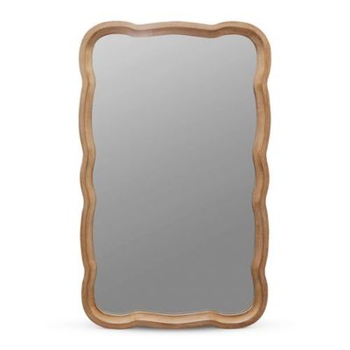 COZAYH Curved Wood Frame Accent Mirror, Modern Farmhouse Wall Decor, Natural
