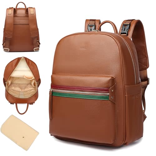 Yomiky Leather Diaper Bag Backpack for Women with Multiple Pockets,Laptop Compartment and Changing Pad.
