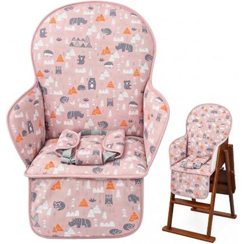 High Chair Pad, High Chair Cushion, Seat Cushion Breathable Pad, Cute Pattern,Comfortable Seat Belt Design, Soft and Comfortable, Baby Sits More Comfortable (Pink Animal Pattern)