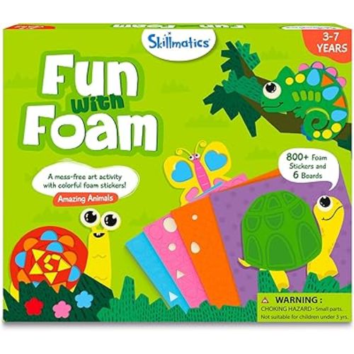 Skillmatics Foam Sticker Art Activity - Animals, Stocking Stuffers, Mess-Free Fun for Kids, 800+ 3D Foam Stickers, DIY Felt Craft Kits, Christmas Gifts for Boys & Girls Ages 3, 4, 5, 6, 7