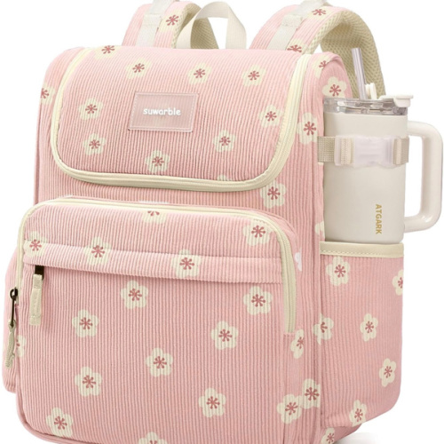 Large Corduroy Diaper Bag Backpack for Mom, 25L Baby Travel Bag with Insulated Bottle Pockets, 40oz Side Strap & Stroller-Ready Straps