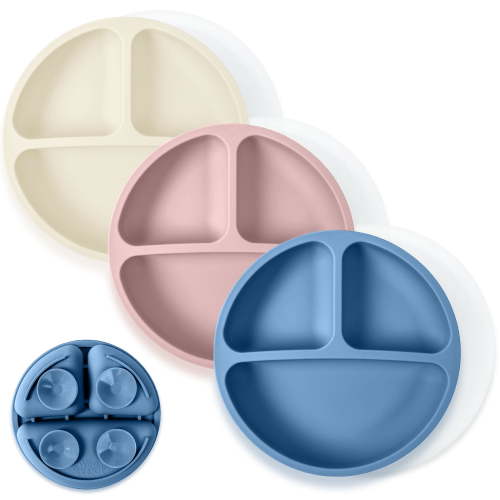 WeeSprout Suction Plates with Lids, 100% Silicone Divided Dinnerware for Babies and Toddlers