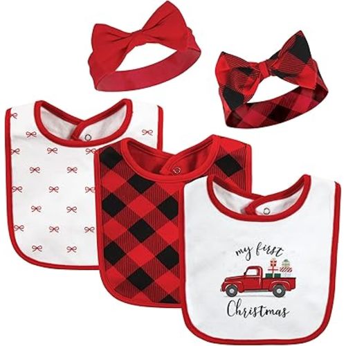 Hudson Baby Unisex BabyCotton Bib and Headband or Caps Set