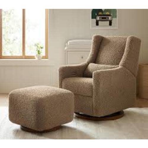 Dream Swivel Glider Recliner in Oatmeal Teddy Faux Fur Fabric