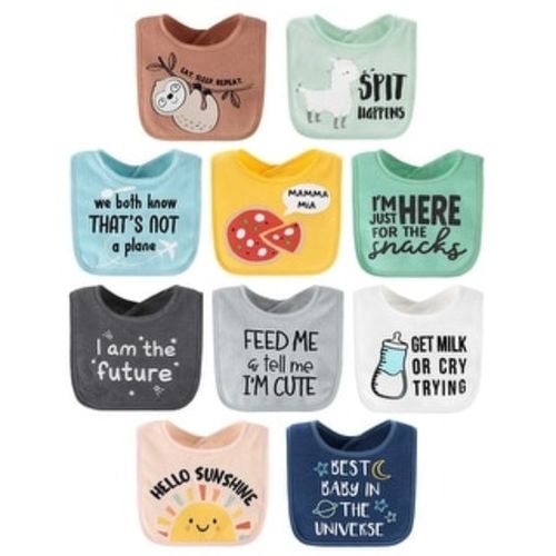 The Peanutshell Hello Sunshine 10-Pack Terry Bibs in teal, aqua and navy