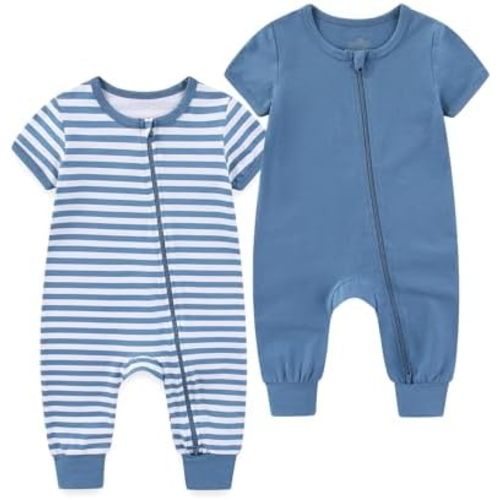 BIGBIGKISS Baby Boy Girl 2 Pack Romper Short Sleeve 2 Way Zipper Jumpsuits