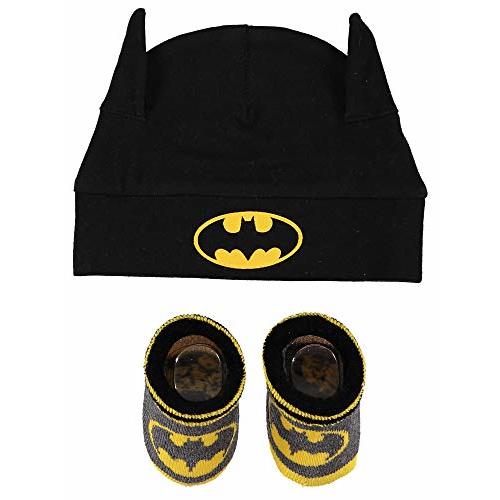 DC Comics Batman Infant Boys Baby Beanie Hat and Baby Booties Socks Gift Set 0-12 Months