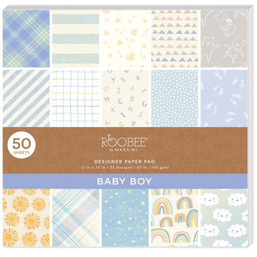 Roobee by Mara Mi Baby Boy Blue Scrapbook Paper Pad, 12"x12" 50 Sheets, 25 Designs