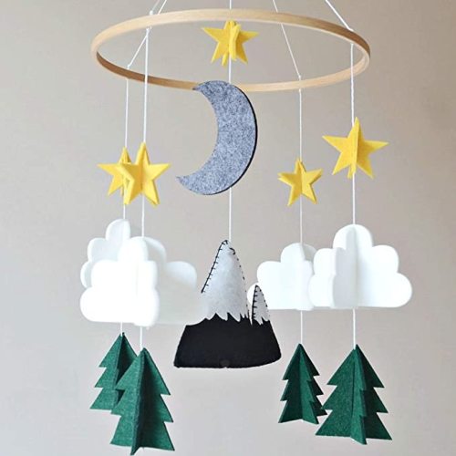 Baby Crib Mobile – Wooden Hanging Nursery Baby Mobile for Crib, Nursery Decor for Boys & Girls, Perfect Shower Gift (Starry Woodland Night, Long Evergreen) Also Fits Bassinets, Sorrel + Fern