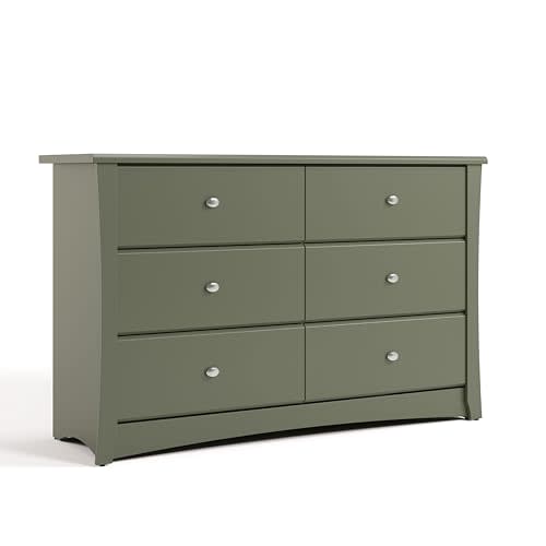 Storkcraft Crescent 6-Drawer Dresser, Olive | GREENGUARD Gold Certified, Green Dresser for Bedroom, Kids & Nursery Storage Chest, Safety Interlocking Drawers, Kids Bedroom