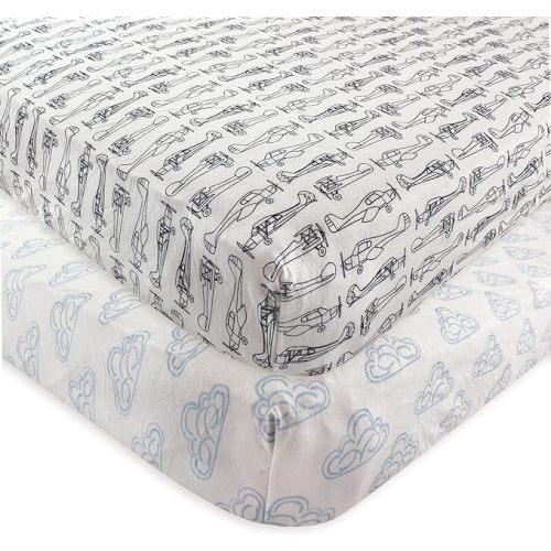 Hudson Baby Unisex Baby Cotton Fitted Crib Sheet, Airplane, One Size