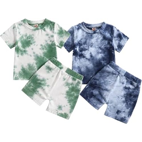 Baby and Toddler Boy Clothes Set 4-Piece, Cotton Tie-Dye Shirt & Shorts Summer Outfit 2-Pack