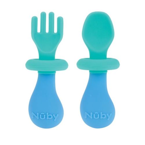 Nuby First Fork and Spoon with Safety Guards - Blue/Aqua
