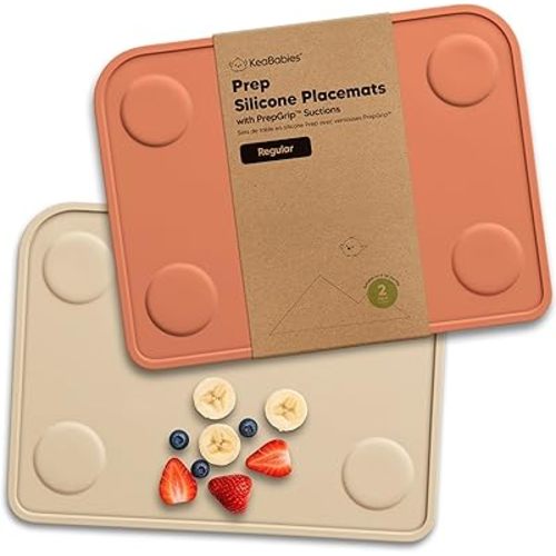 KeaBabies 2pk Silicone Placemats for Toddlers,Kids - 12x9 Non Slip Suction Baby Silicone Placemat for Restaurants,Dining Table,Travel,Easy to Clean,Food Grade/BPA-Free,Small Baby Table Mat(Terracotta)