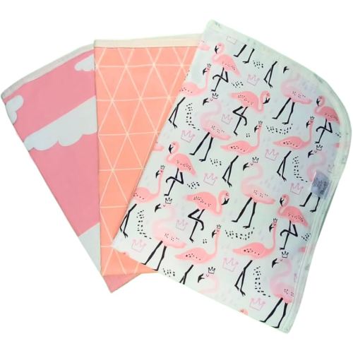 Changing Pad Liners [3 Pack Large] -Portable Changing Mat - 100% Waterproof - Absorbent - Unisex - Changing Table Cover - 19.5" x 27.5" (50cm x 70cm) - by Kinpa Baby (Pink Set)