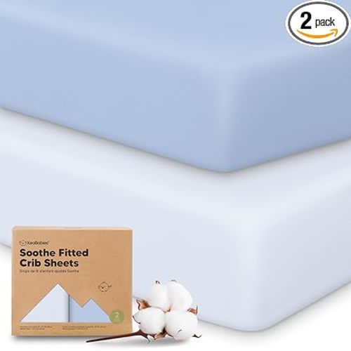 KeaBabies 2pk Organic Cotton Crib Sheets for Boys Girls 52x28, Blue Flax