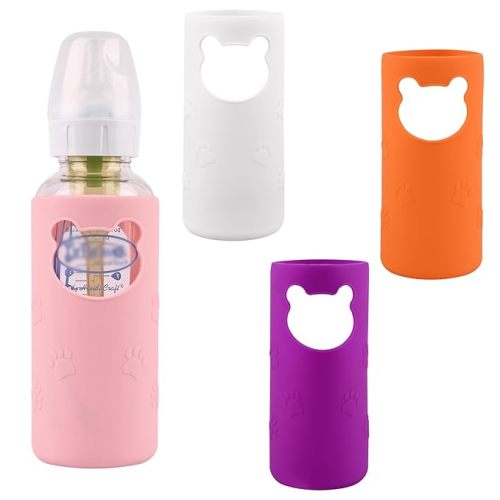 4 Pack Silicone Sleeves for Dr Brown's Glass Baby Bottles, Anti Breakage Baby Bottle Holder, Compatible Dr. Brown's Natural Narrow Glass Baby Bottles 8 oz, BPA Free (White+Pink+Purple+Orange)
