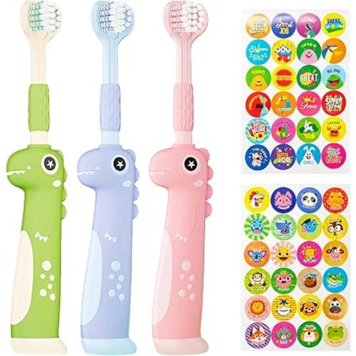 Toddler Toothbrush, Ultra Soft Bristles Baby Toothbrush for Ages 1-12 Years, Efficient 3 Sided Infant Toothbrush with Tongue Scraper, Non-Slip Handle, Complete Tooth and Gum Care(3 Pack)