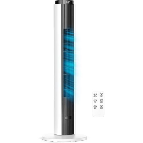 Antarctic Star 37" Tower Fan for Bedroom, 80° Oscillating Standing Floor Fan, 6 Speeds 4 Modes, 23 ft/s High Velocity, 12H Timer with Remote, Portable Cooling Fan Living Room Office, Black & White