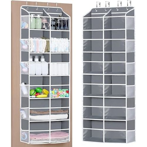 Univivi Over the Door Organizer, 6 Tiers Behind Door Storage with Clear Deep Pockets Hanging Organizer for Closet, Bedroom, Nursery, Bathroom and Sundries (Grey)
