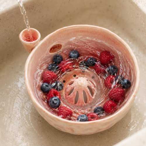 Fruit Washing Bowl, Ceramic Produce Rinse Bowl, Kitchen Colander for Berries, Grapes and Cherry Tomatoes
