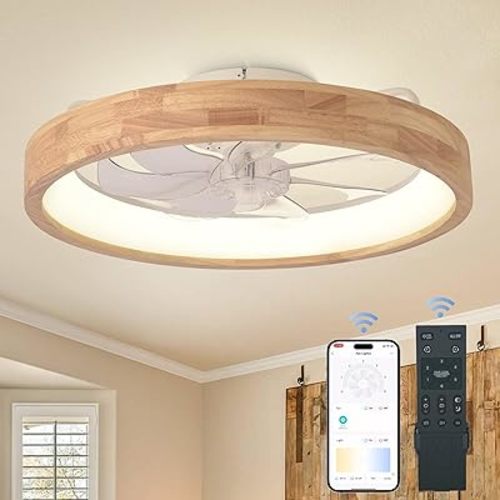 20” Ceiling Fan with Light, 3 Color Dimmable LED, 6 Speeds,Reversible Modern Wooden Flush Mount Low Profile Ceiling Fans with Lights and Remote for Bedroom/Kidsroom/Dinng Room