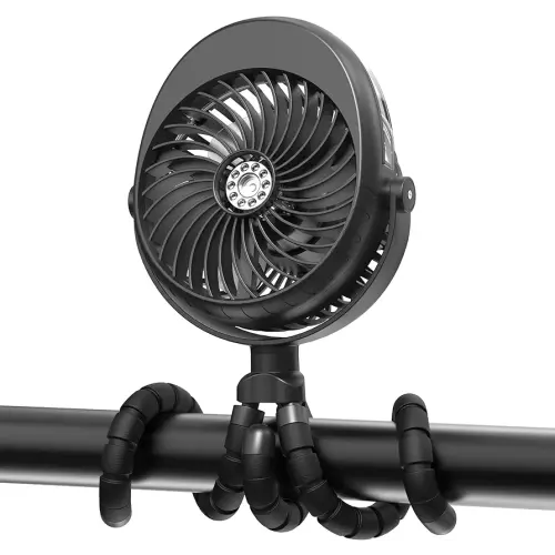 2025 Upgarded 4000mAh Misting Baby Stroller Fan, Rechargeable Battery Operated,Max 15Hrs Cooling,50ml Portable Water Sprayer Misting Fan with Flexible Tripod Clip on Car Seat Crib Treadmill Bunk Bed