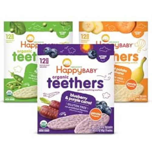 HAPPY BABY Gentle Teething Wafers, 3 Flavor Variety Pack, 12 ct (3 Pack)